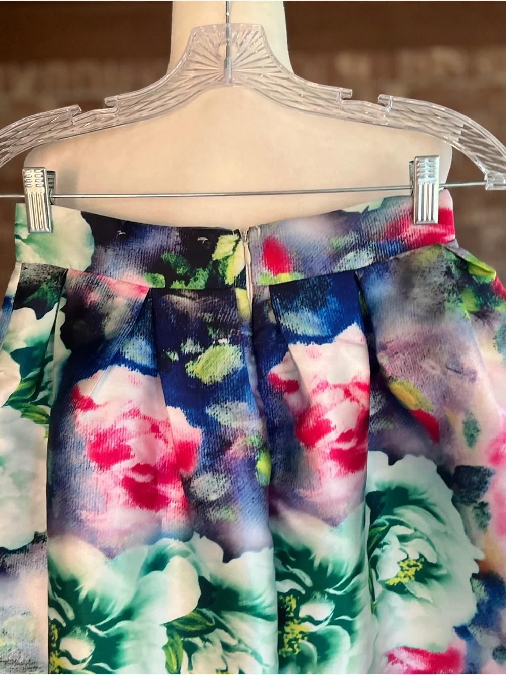Akira Chicago Floral Multicolor Taffeta Pleated Full Midi Skirt S Retro Party